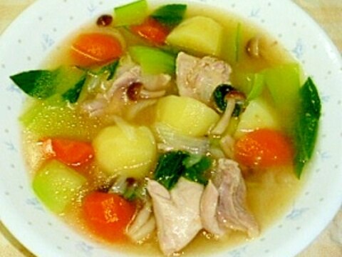 鶏モモ肉と青梗菜のスープ